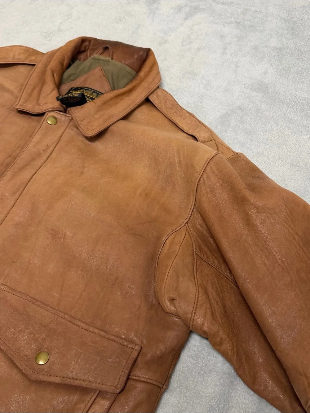 Vintage Eddie Bauer Brown Soft Leather Jacket Patina Broke-In Distressed Men’s L